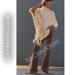Anthropologie Fringe Sweater! NWT xs s m OS Cable Turtleneck Tassels Poncho Top